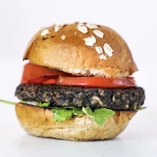 a hamburger with lettuce and tomato