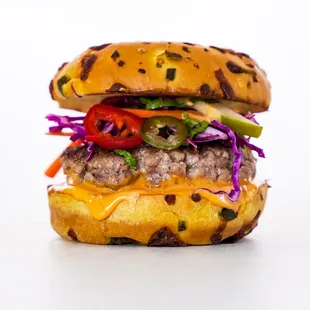 a closeup of a burger