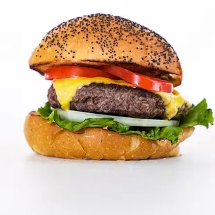 cheeseburger with lettuce and tomato