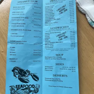 Lunch menu