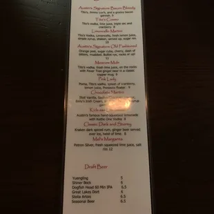Drink menu