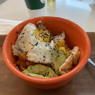 Sweet Potato Hash Bowl! Fried egg, avocado, sweet potato.