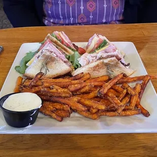Mike High club with sweet potato fries