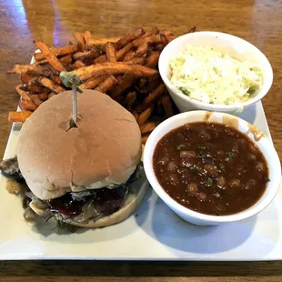 Pulled Pork Sandwich with Beans, Slaw, and Choice of Fries (Sweet Potato) - Sunday Lunch Special