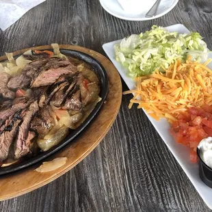 Beef fajitas and fixins
