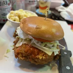 Kirk&apos;s Spicy Fried Chicken Sandwich with Austins&apos; Mac &amp; Cheese