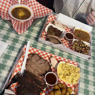 Chili, brisket, pork ribs, okra, chicken