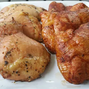Austin Meat Service's chicken. Garlic on the left and bbq on the right.