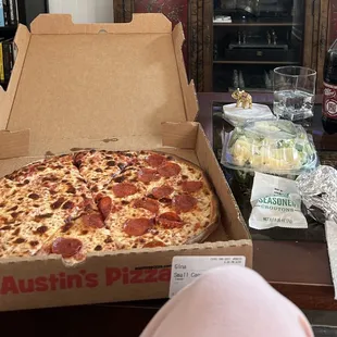 1/2 pepperoni, Caesar salad, 2 sodas