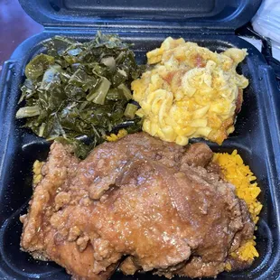 a meal in a styrofoam container