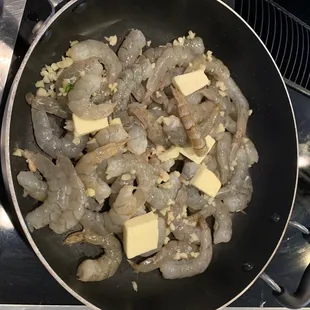 Large shrimp from Austin's getting a butter and garlic treatment!