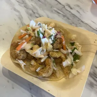 Fried crawfish tail tacos