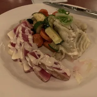 Austyn's tuna with wasabi mashed (one tuna and one forkful of taters already gone!)