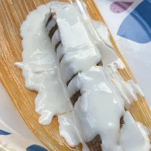 TexMex tamale! Delicious, especially with the chive sour cream...