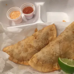 Spicy cheese and beef empanadas, our favorite.