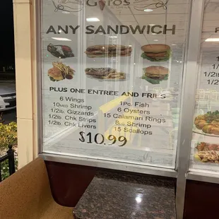 a menu for a sandwich