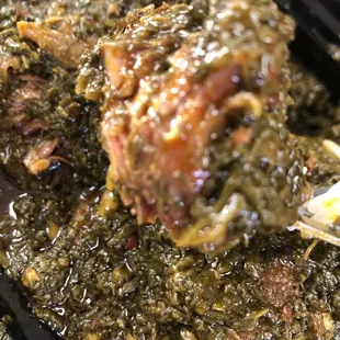 Potato leaves stewed with meat