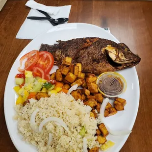 Attieke and fish with plantains &amp; veggies