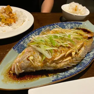 H1. Whole Bass with Hot Bean Sauce /