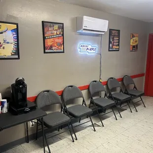 Waiting room with complimentary coffee.