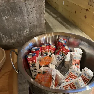 Complimentary milk, plant milk alternative and orange juice