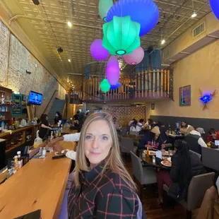 a woman in a restaurant