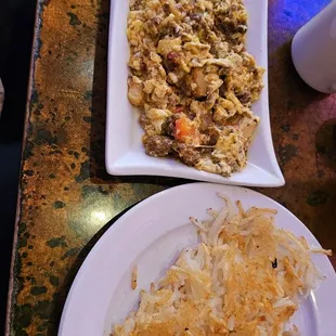 Slim&apos;s Scramble w/Chorizo &amp; a side of hashbrowns