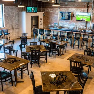 a large room with tables and chairs