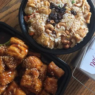 Sesame tofu and Pineapple Fried Rice