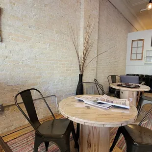 Tables and chairs inside