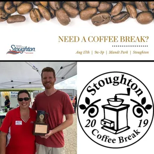 It&apos;s Coffee Break Festival week! Stop down to Mandt Park this Saturday to vote for your favorite coffee in Stoughton! We&apos;ll see you there!
