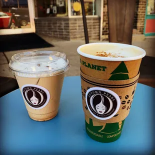 Pumpkin spice and caramel apple lattes