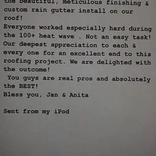 Another satisfied client of AV Roofing &amp; Construction Inc.