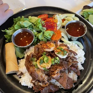 The works rice plate with extra fish sauce