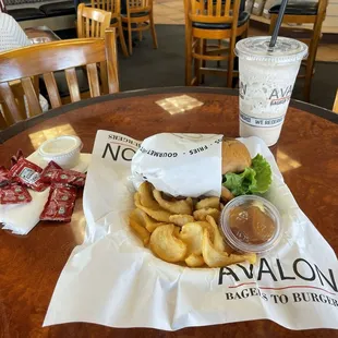 Burger, fries, and a shake