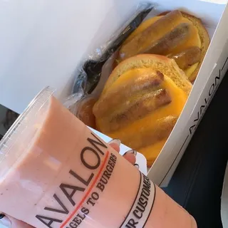 Egg, Cheddar, Sausage Omelette Sandwich on Plain Bagel