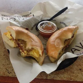Egg, Cheddar & Bacon Melt on Egg Bagel