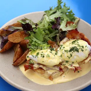 Avalon Eggs Benedict ($16) on buttermilk biscuits w/ roasted fingerling potatoes