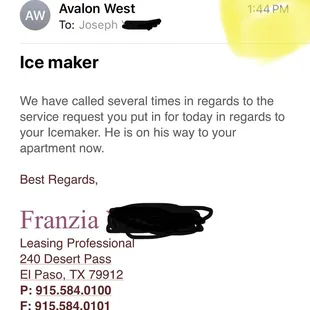 At 1:44pm she&apos;s claiming they called me &quot;several times&quot; and telling me workers are coming now. Appt was never made &amp; there were no &quot;calls&quot;