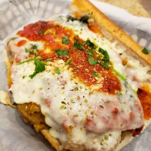 6 inch eggplant parmesan sandwich. Not the best version I&apos;ve had, mushy flavorless eggplant (and I LOVE eggplant).