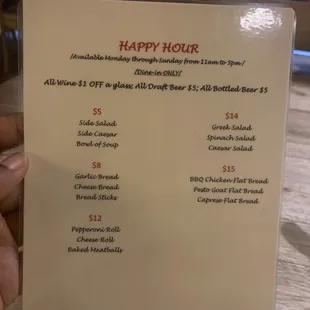 Happy hour menu