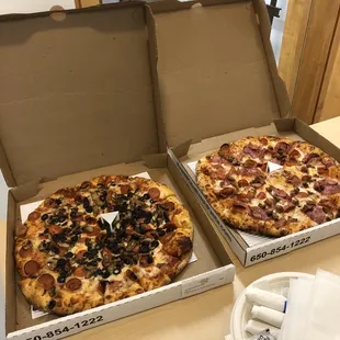 Delivery: Pepperoni mushroom olive - left; meat - right