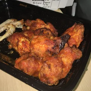 Hot wings: have a good heat; a little more over a crushed red spiciness, nice.