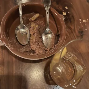 What is left of chocolate pudding and pistachio cookie and vieux carre cocktail