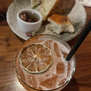 My delicious cucumber strawberry margarita that wasn&apos;t too sweet and had so much flavor!