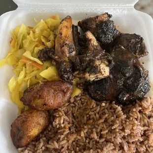 a meal in a styrofoam container