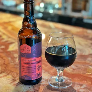 a glass of beer and a bottle