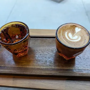 Cortado with sparkling water