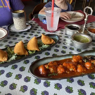 Samosa &amp; sweet &amp; sour cauliflower appetizers