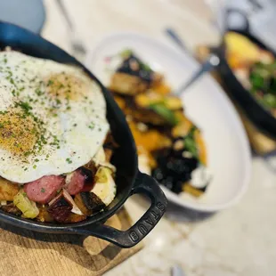 Maple sausage cocotte (skillet) followed by the French Toast and Shakshuka